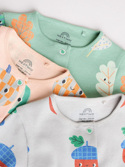 Green Autumn Pumpkin Baby Footless Sleepsuits 3 Pack (0mths-3yrs)