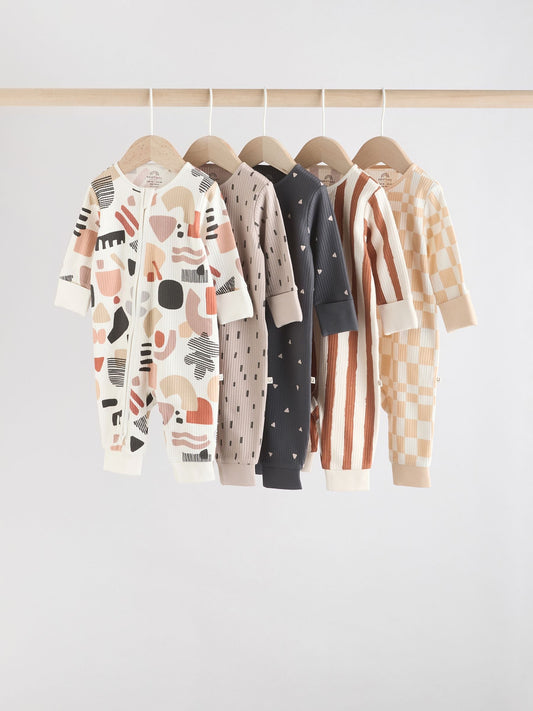 Brown 5 Pack Baby Two Way Zip Footless Sleepsuits (0mths-3yrs)