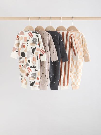 Brown 5 Pack Baby Two Way Zip Footless Sleepsuits (0mths-3yrs)