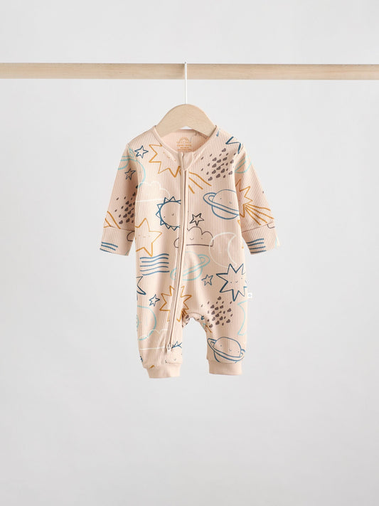 Light Blue 3 pack Baby Two Way Zip Footless Cotton Sleepsuits (0mths-3yrs)