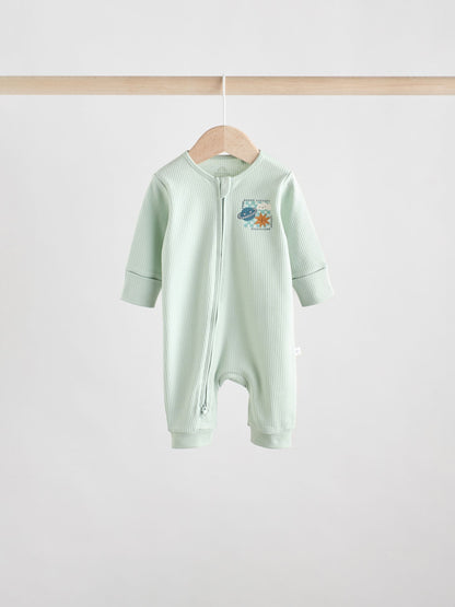 Light Blue 3 pack Baby Two Way Zip Footless Cotton Sleepsuits (0mths-3yrs)