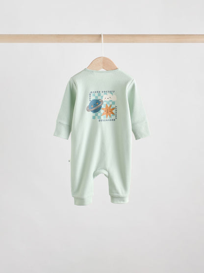 Light Blue 3 pack Baby Two Way Zip Footless Cotton Sleepsuits (0mths-3yrs)