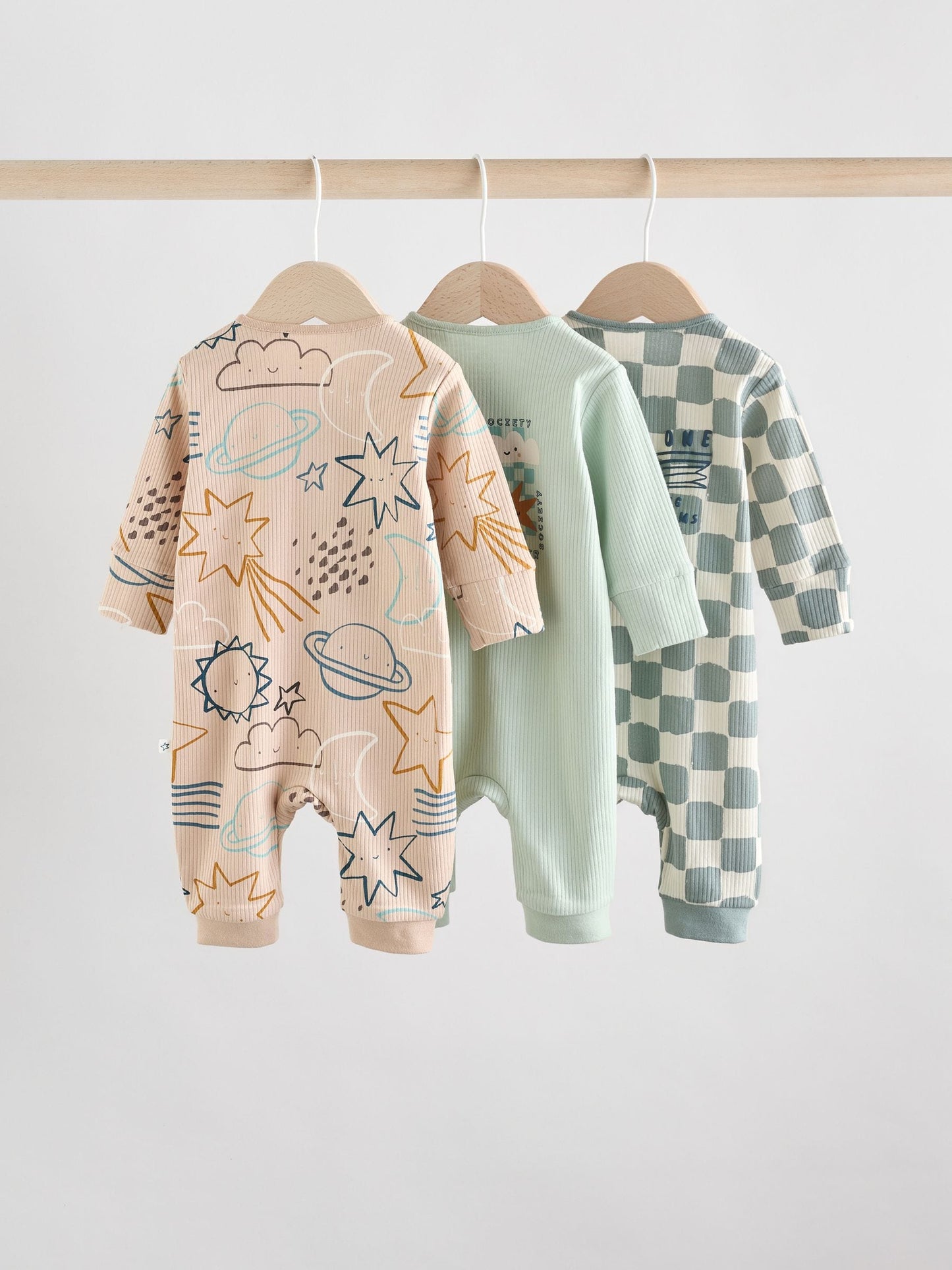 Light Blue 3 pack Baby Two Way Zip Footless Cotton Sleepsuits (0mths-3yrs)