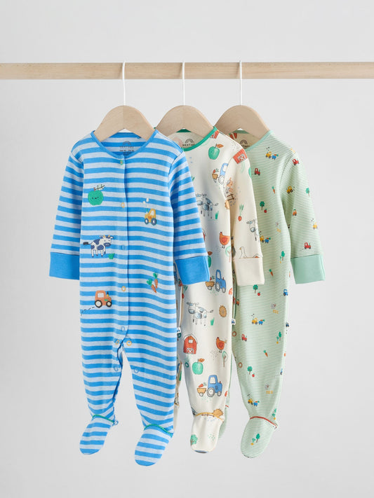 Blue Embroidered Baby Sleepsuits 3 Pack (0-2yrs)