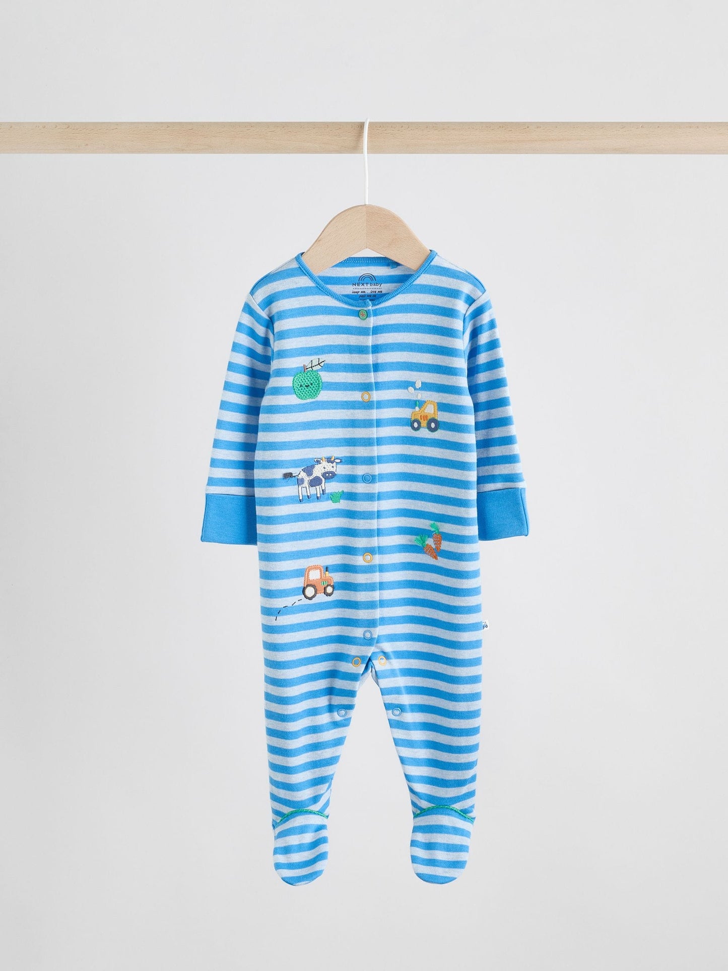 Blue Embroidered Baby Sleepsuits 3 Pack (0-2yrs)