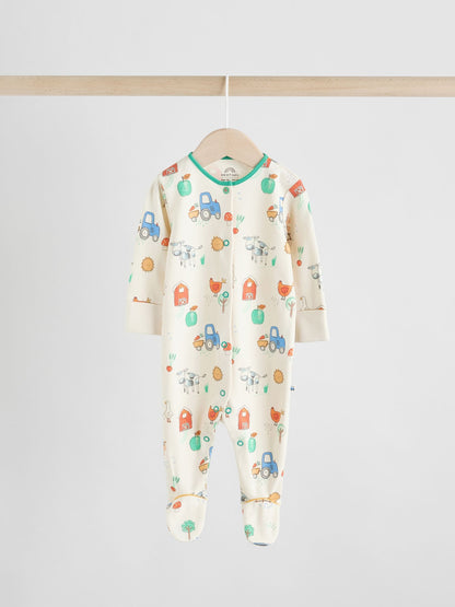 Blue Embroidered Baby Sleepsuits 3 Pack (0-2yrs)