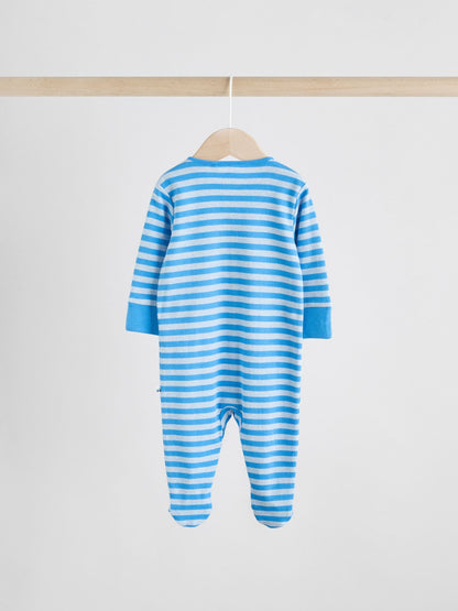 Blue Embroidered Baby Sleepsuits 3 Pack (0-2yrs)
