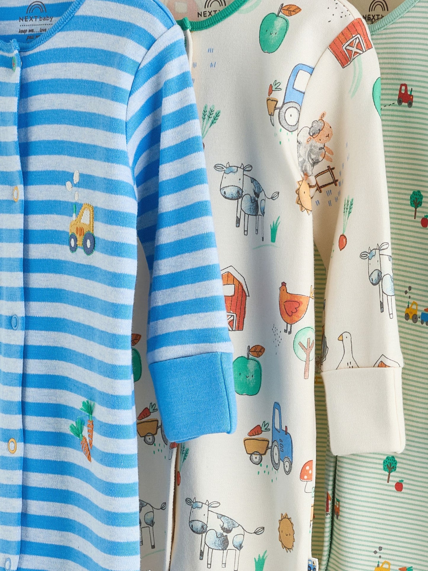 Blue Embroidered Baby Sleepsuits 3 Pack (0-2yrs)