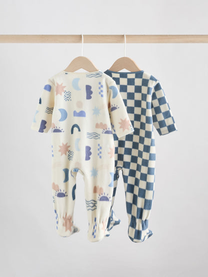Blue Baby Micro Fleece Two Way Zip Sleepsuits 2 Pack image 2