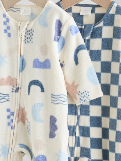 Blue Baby Micro Fleece Two Way Zip Sleepsuits 2 Pack