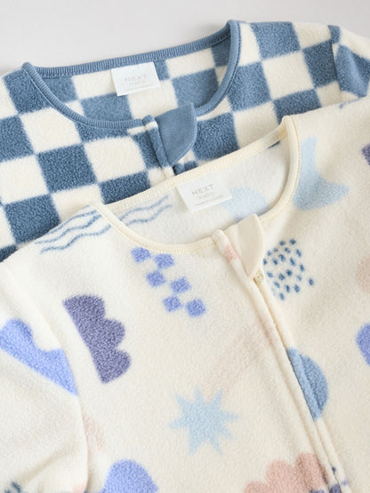 Blue Baby Micro Fleece Two Way Zip Sleepsuits 2 Pack