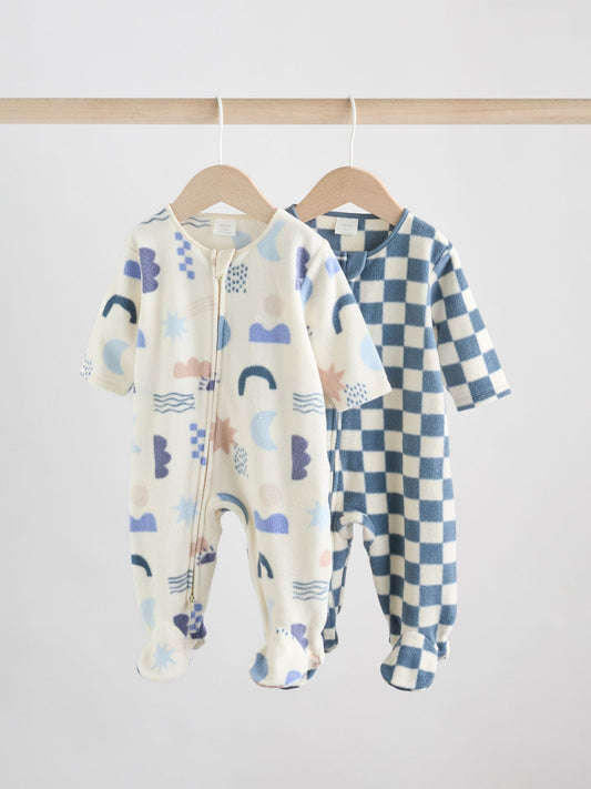 Blue Baby Micro Fleece Two Way Zip Sleepsuits 2 Pack