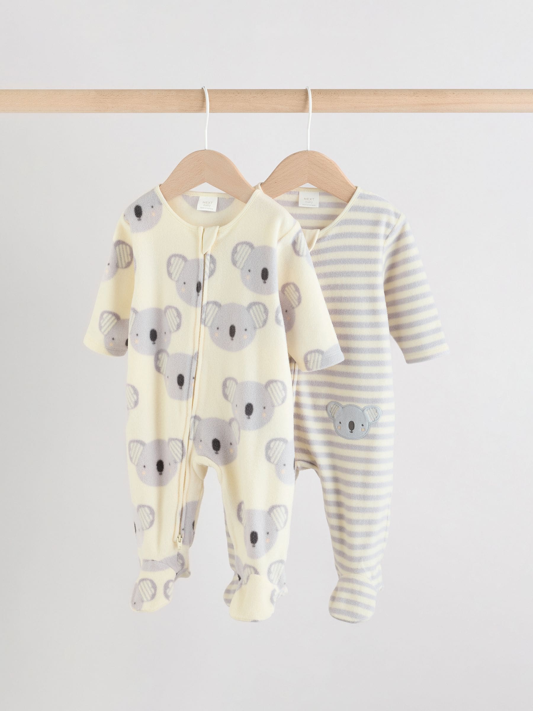Grey Baby Micro Fleece Two Way Zip Sleepsuits 2 Pack image 1