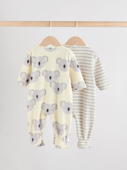 Grey Baby Micro Fleece Two Way Zip Sleepsuits 2 Pack image 4