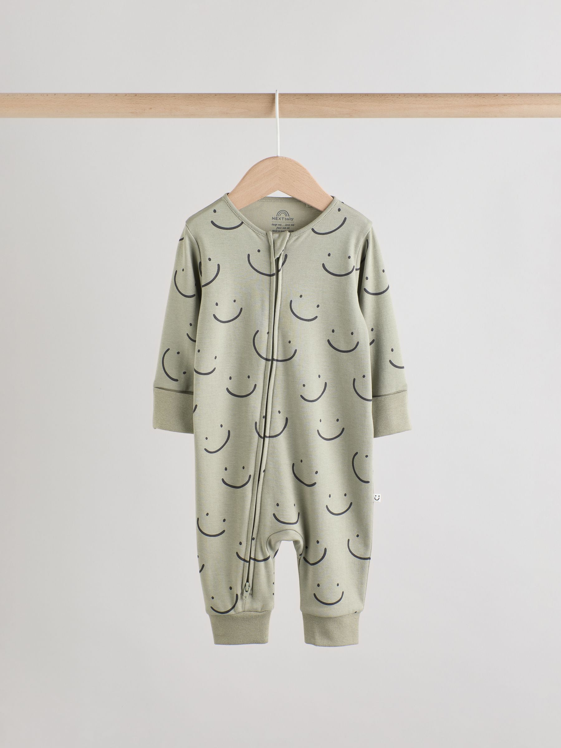Olive Green 3 Pack Baby Sleepsuits (0mths-3yrs) image 3