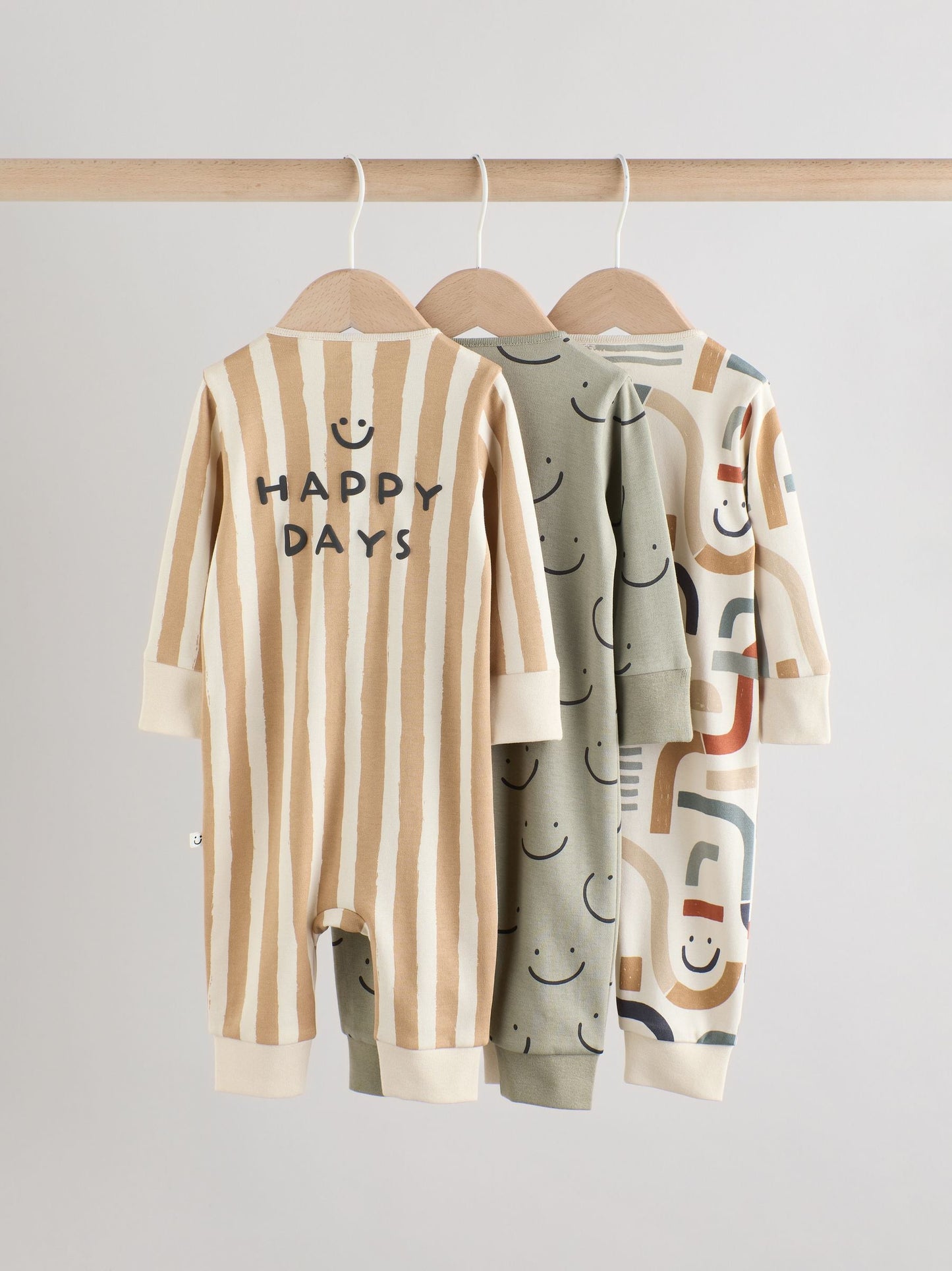 Olive Green 3 Pack Baby Sleepsuits (0-3yrs)