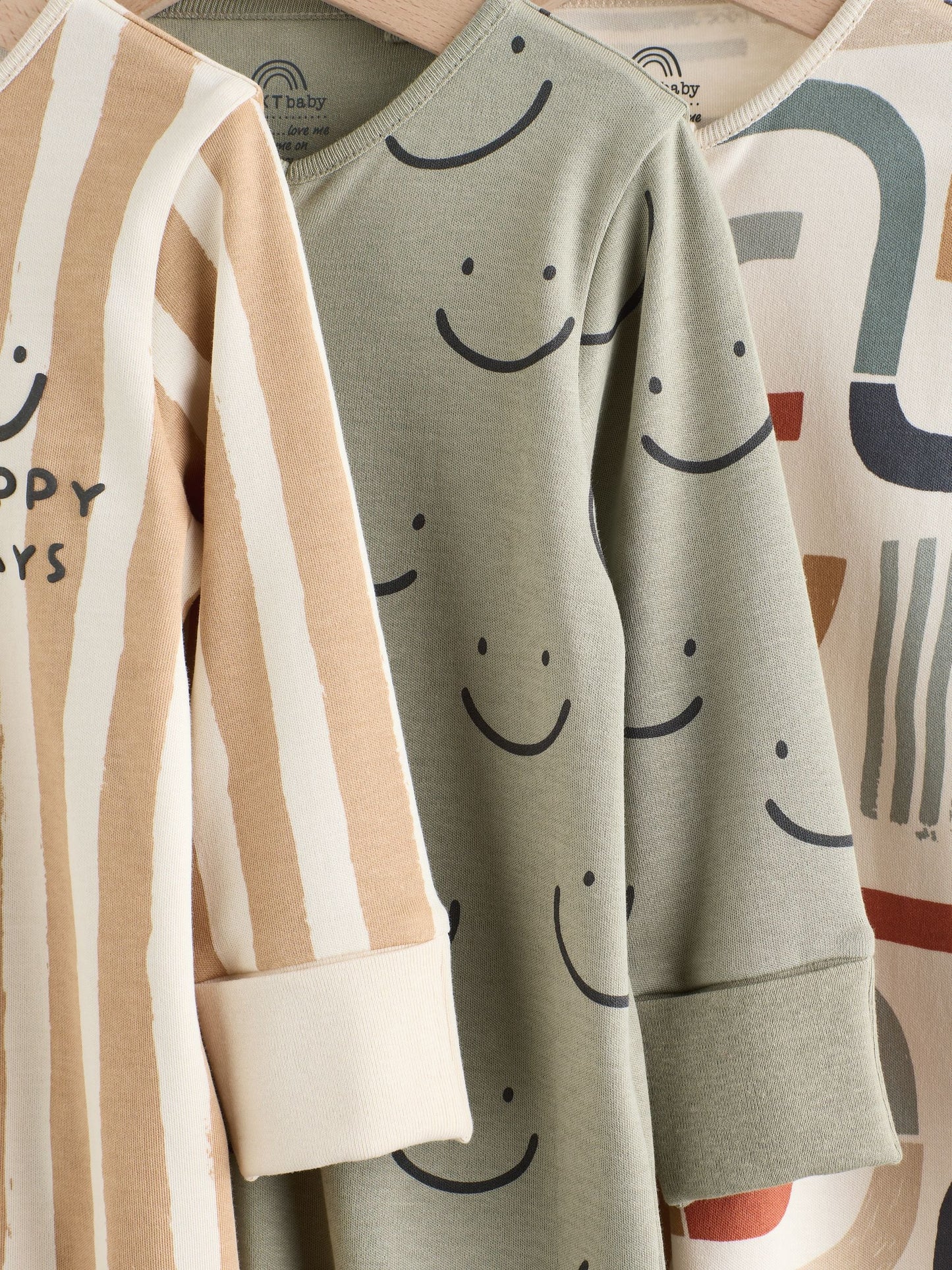 Olive Green 3 Pack Baby Sleepsuits (0-3yrs)