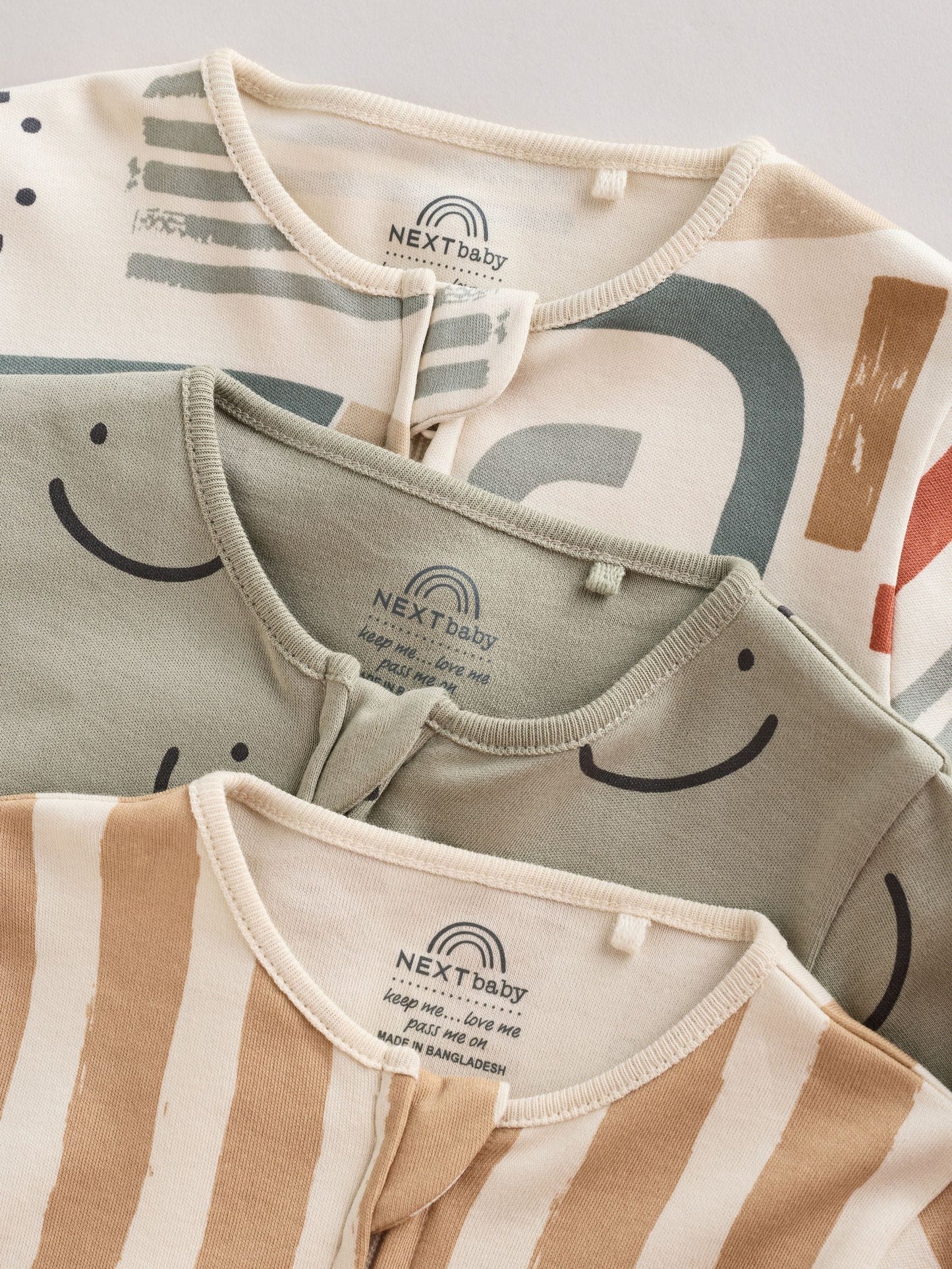 Olive Green 3 Pack Baby Sleepsuits (0-3yrs)