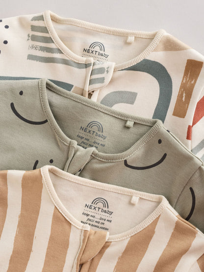 Olive Green 3 Pack Baby Sleepsuits (0-3yrs)