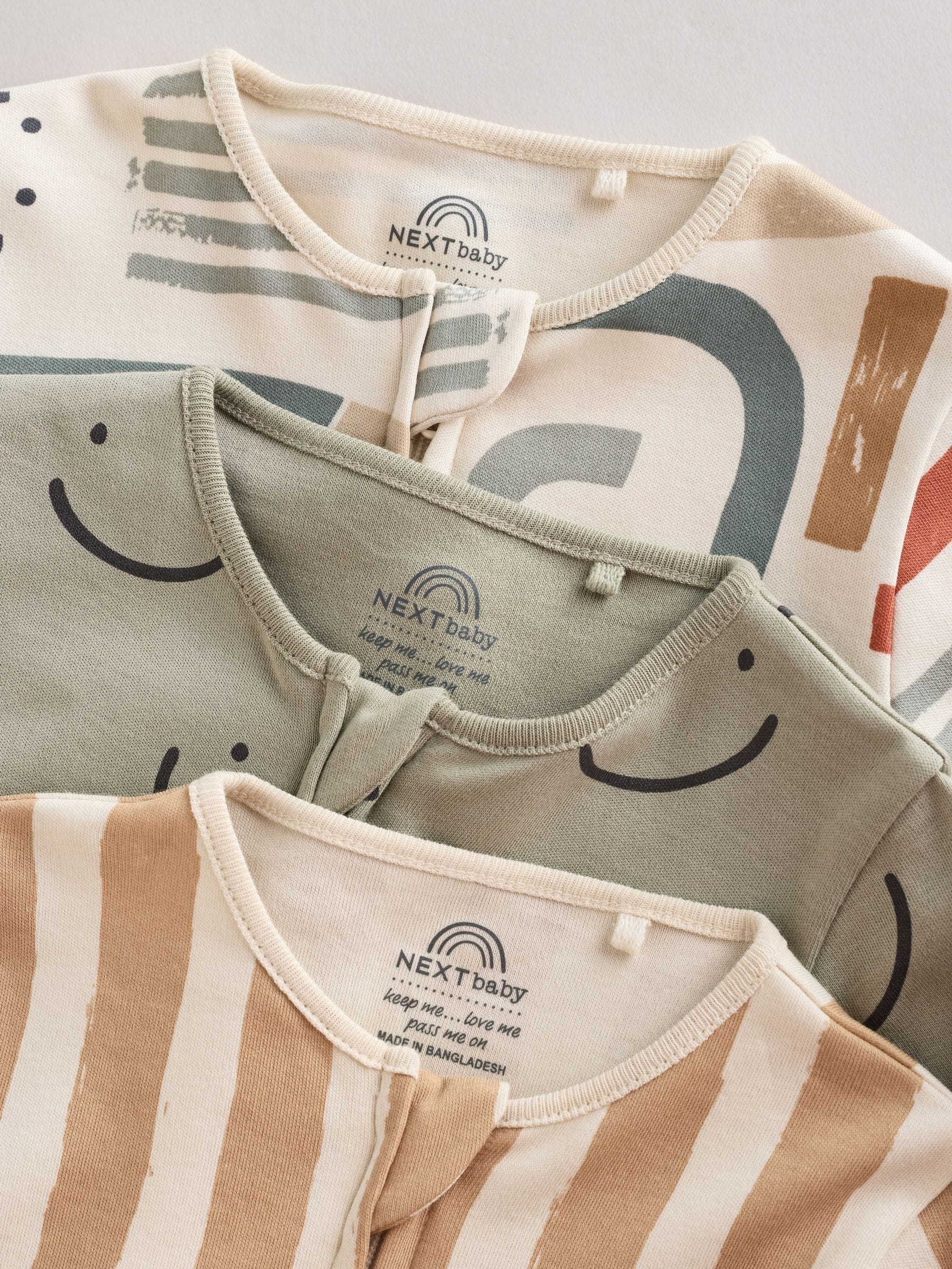 Olive Green 3 Pack Baby Sleepsuits (0mths-3yrs) image 8