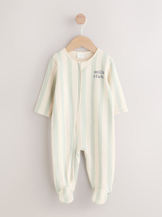 Sage Green Milk Club Baby Fleece Lined Sleepsuit image 1