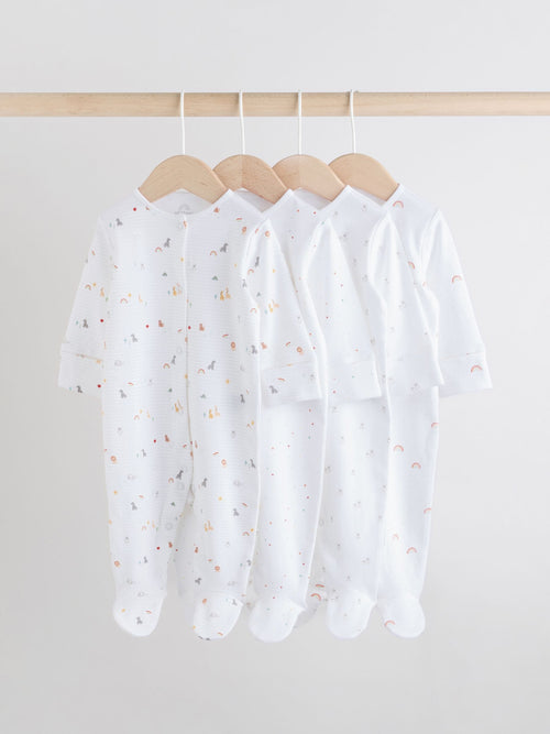 White 4 Pack Popper Baby Sleepsuits (0-2yrs) image 1