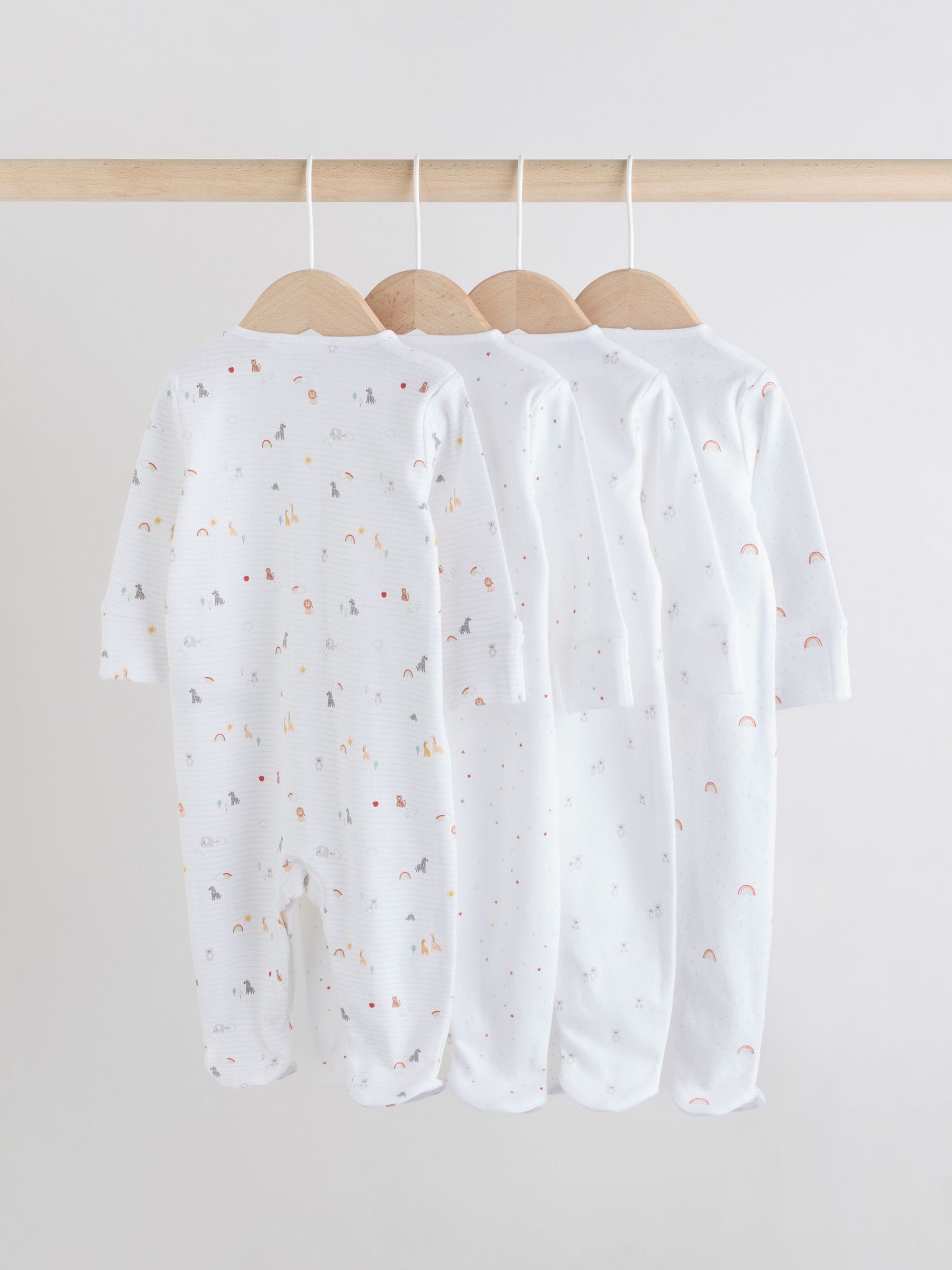 White 4 Pack Popper Baby Sleepsuits (0-2yrs) image 2