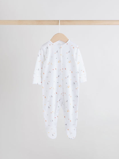 White 4 Pack Popper Baby Sleepsuits (0-2yrs) image 3
