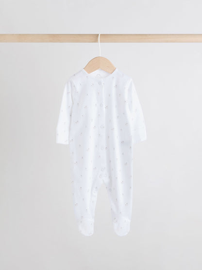 White 4 Pack Popper Baby Sleepsuits (0-2yrs) image 6
