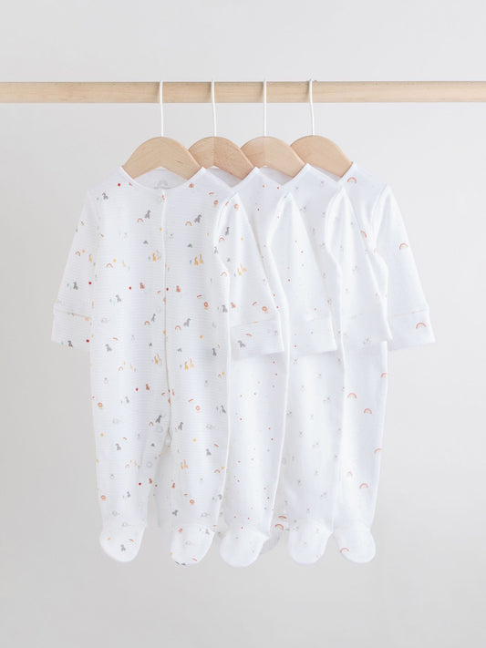 White 4 Pack Popper Baby Sleepsuits (0-2yrs) image 1