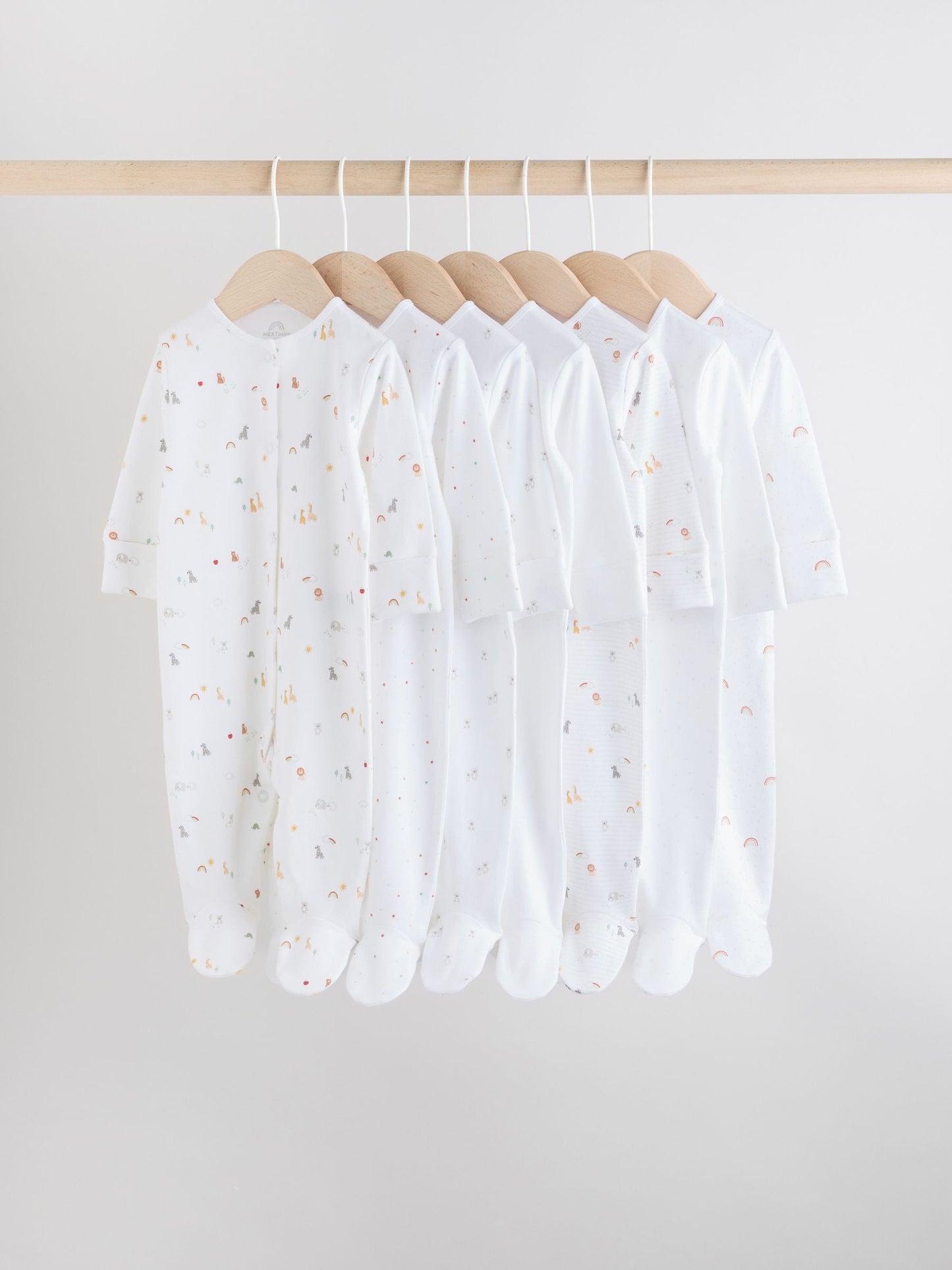 White 7 Pack Popper Baby Sleepsuits (0-2yrs) image 1