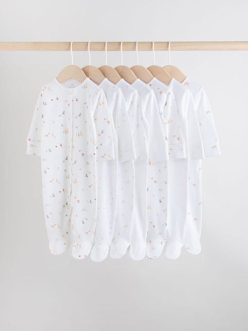 White 7 Pack Popper Baby Sleepsuits (0-2yrs) image 1
