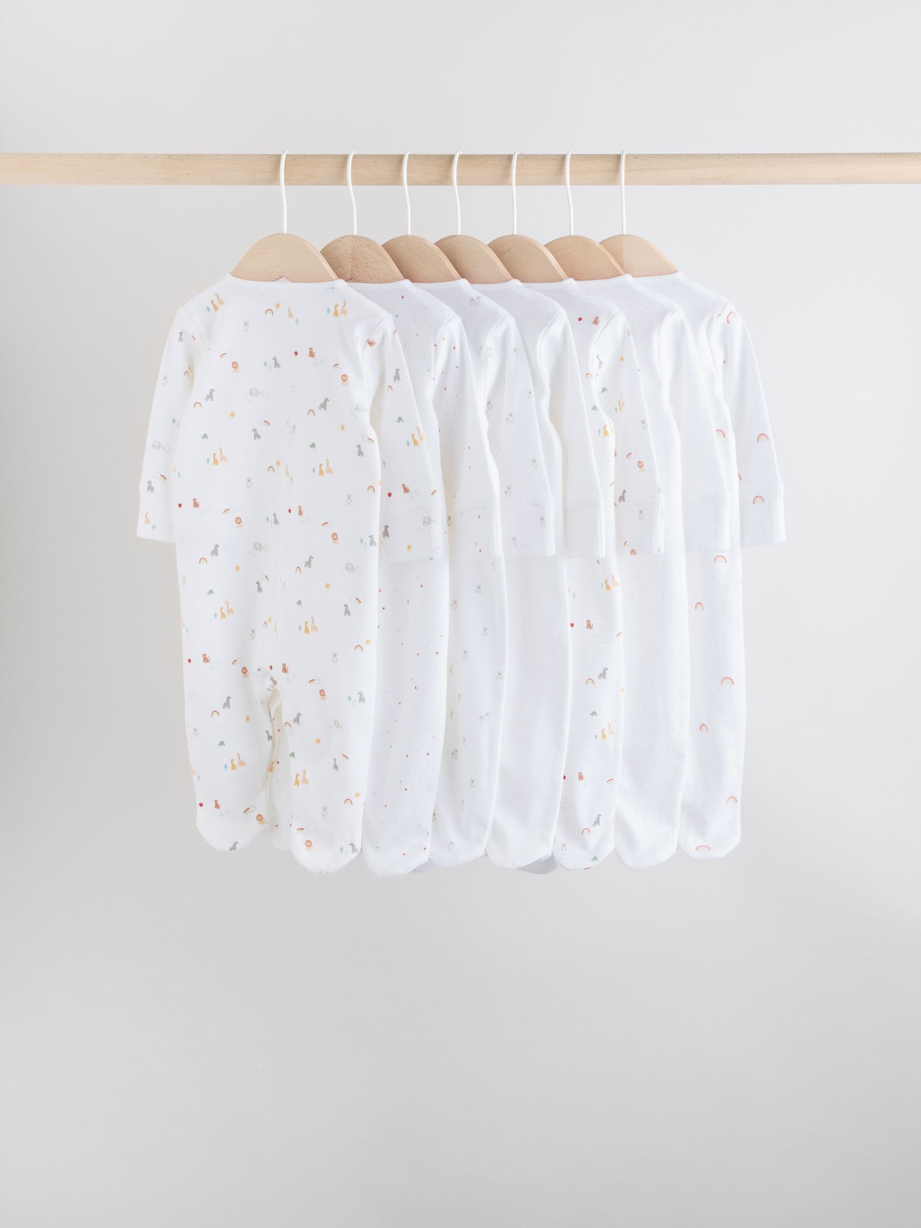 White 7 Pack Popper Baby Sleepsuits (0-2yrs) image 2