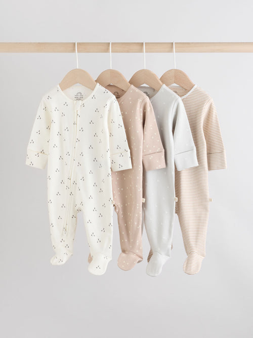 Cream 4 Pack Two Way Zip Baby Sleepsuits (0-2yrs) image 1