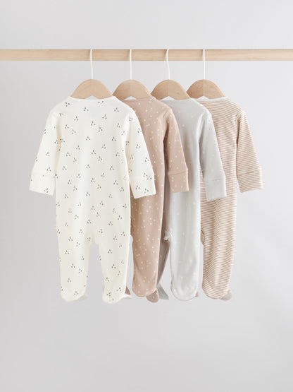 Cream 4 Pack Two Way Zip Baby Sleepsuits (0-2yrs) image 2