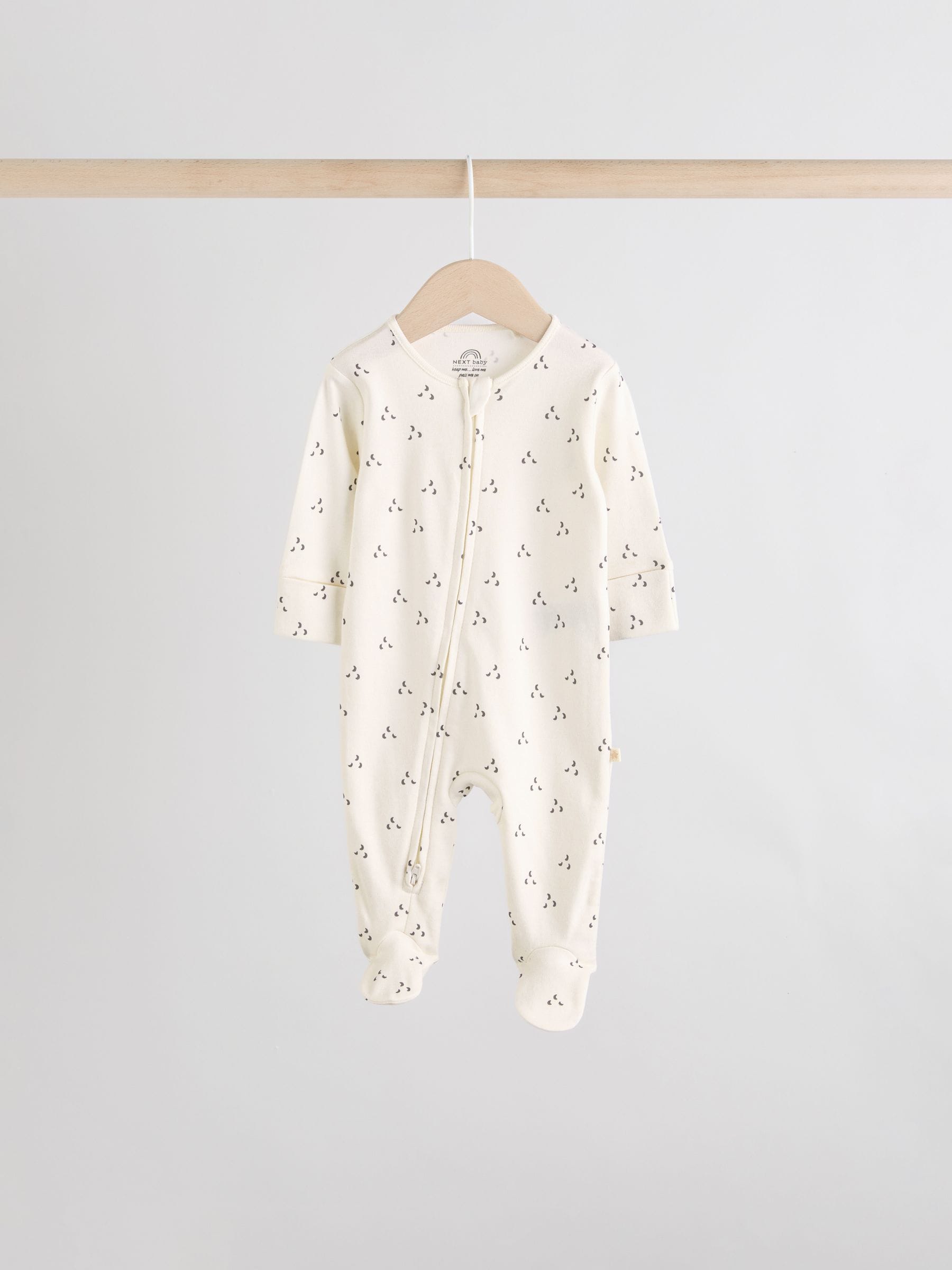 Cream 4 Pack Two Way Zip Baby Sleepsuits (0-2yrs) image 3
