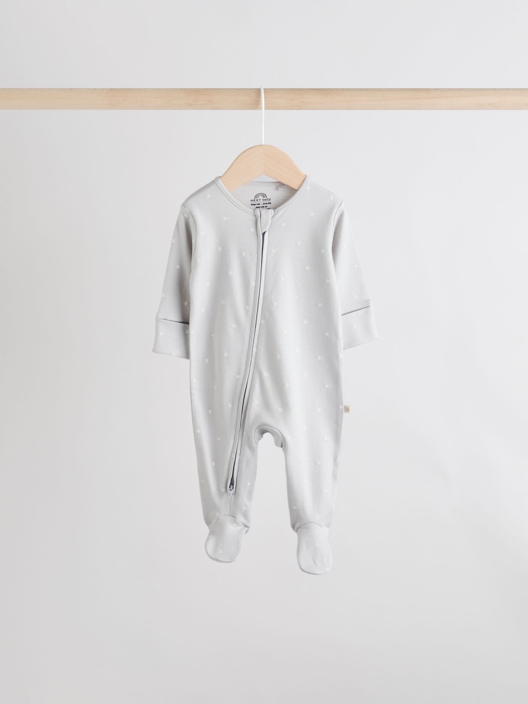 Cream 4 Pack Two Way Zip Baby Sleepsuits (0-2yrs) image 6
