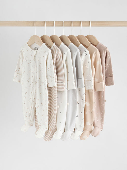 Neutral 7 Pack Two Way Zip Baby Sleepsuits (0-2yrs) image 1