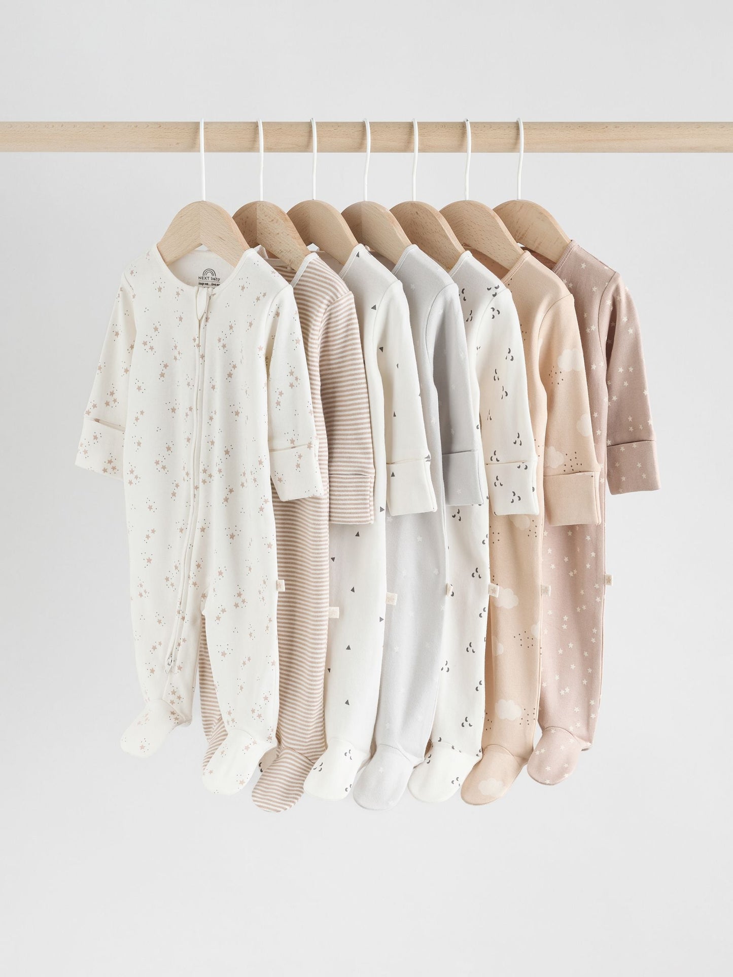 Neutral 7 Pack Two Way Zip Baby Sleepsuits (0-2yrs) image 1