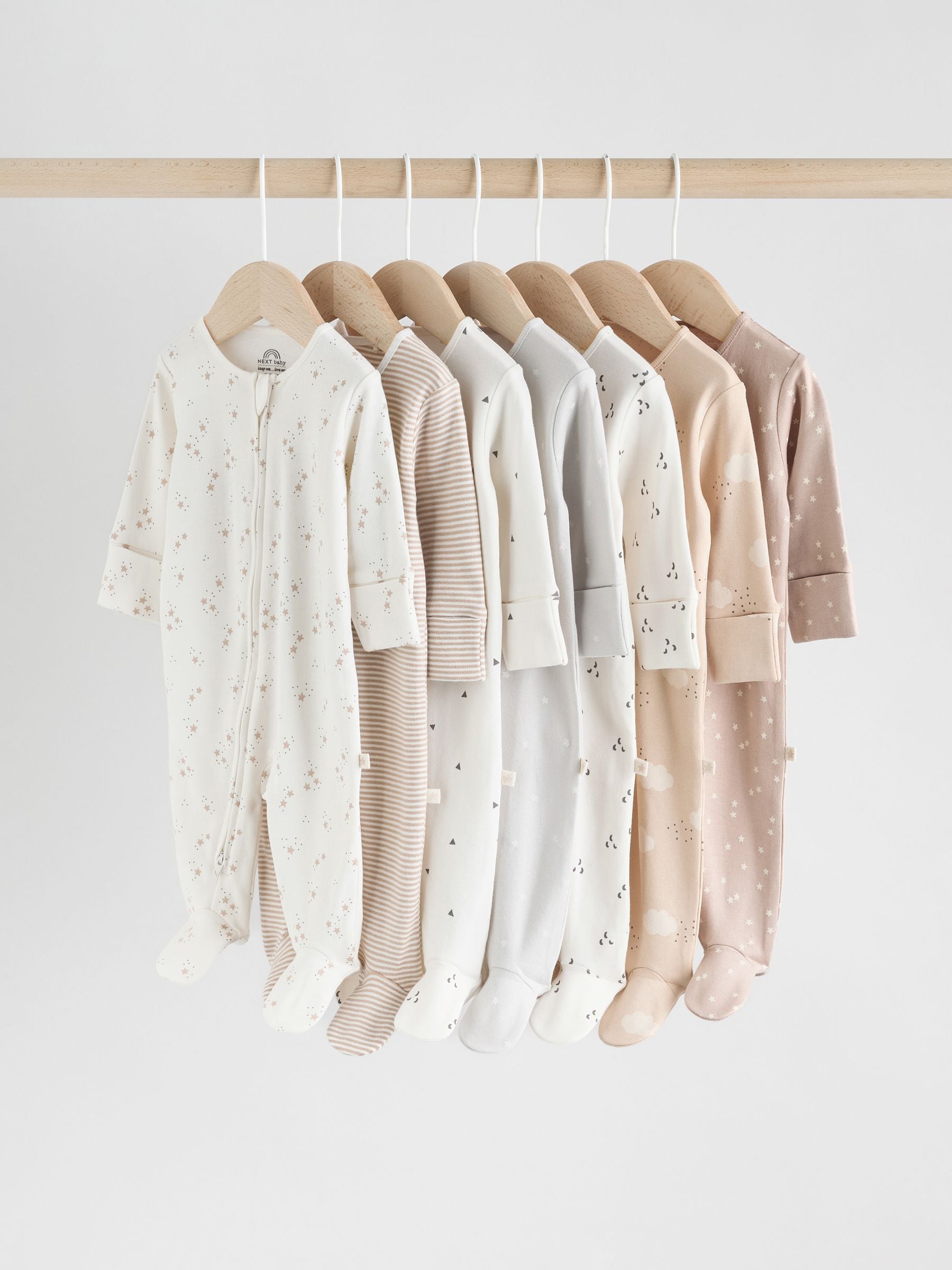 Neutral 7 Pack Two Way Zip Baby Sleepsuits (0-2yrs) image 1