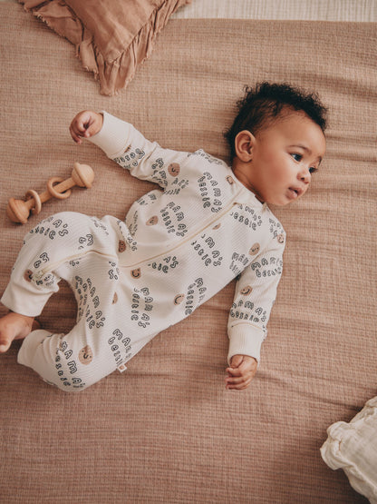 Cream Family Two Way Zip Footless Baby Sleepsuit (0-18mths) image 1