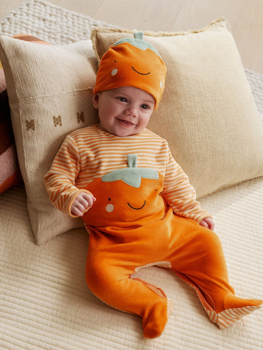 Orange Halloween Velour Pumpkin Dress Up Baby Sleepsuit (0mths-2yrs)