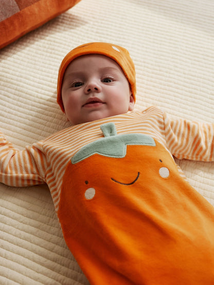 Orange Halloween Velour Pumpkin Dress Up Baby Sleepsuit (0mths-2yrs)