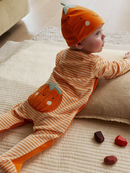 Orange Halloween Velour Pumpkin Dress Up Baby Sleepsuit (0mths-2yrs)