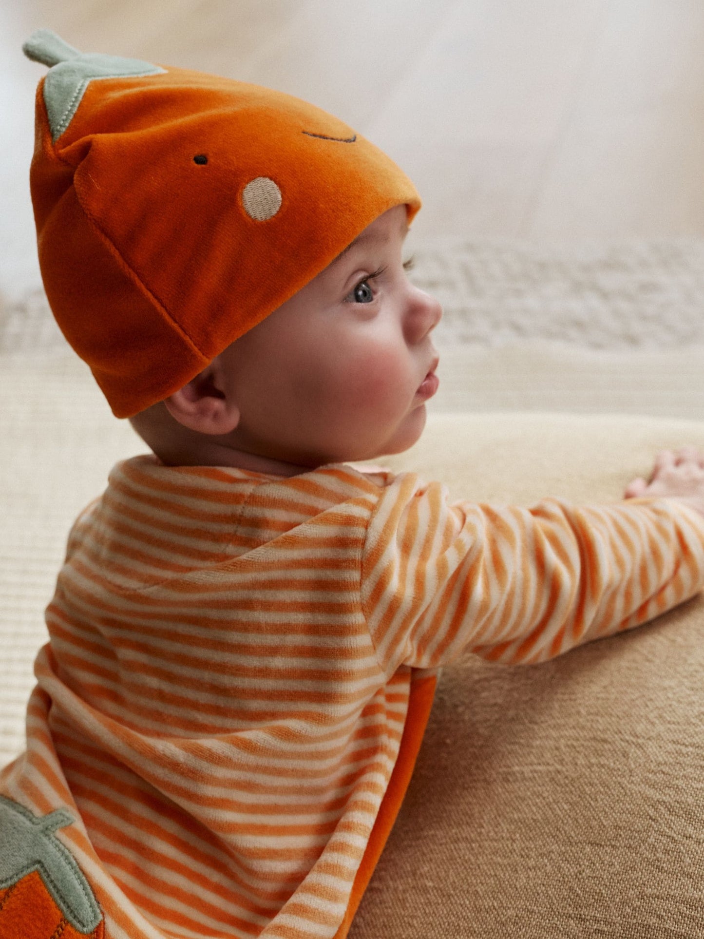 Orange Halloween Velour Pumpkin Dress Up Baby Sleepsuit (0mths-2yrs)