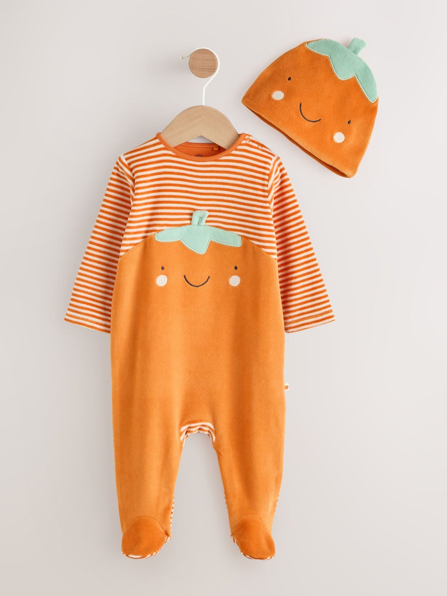 Orange Halloween Velour Pumpkin Dress Up Baby Sleepsuit (0mths-2yrs)