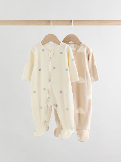 Neutral Baby Micro Fleece Two Way Zip Sleepsuits 2 Pack