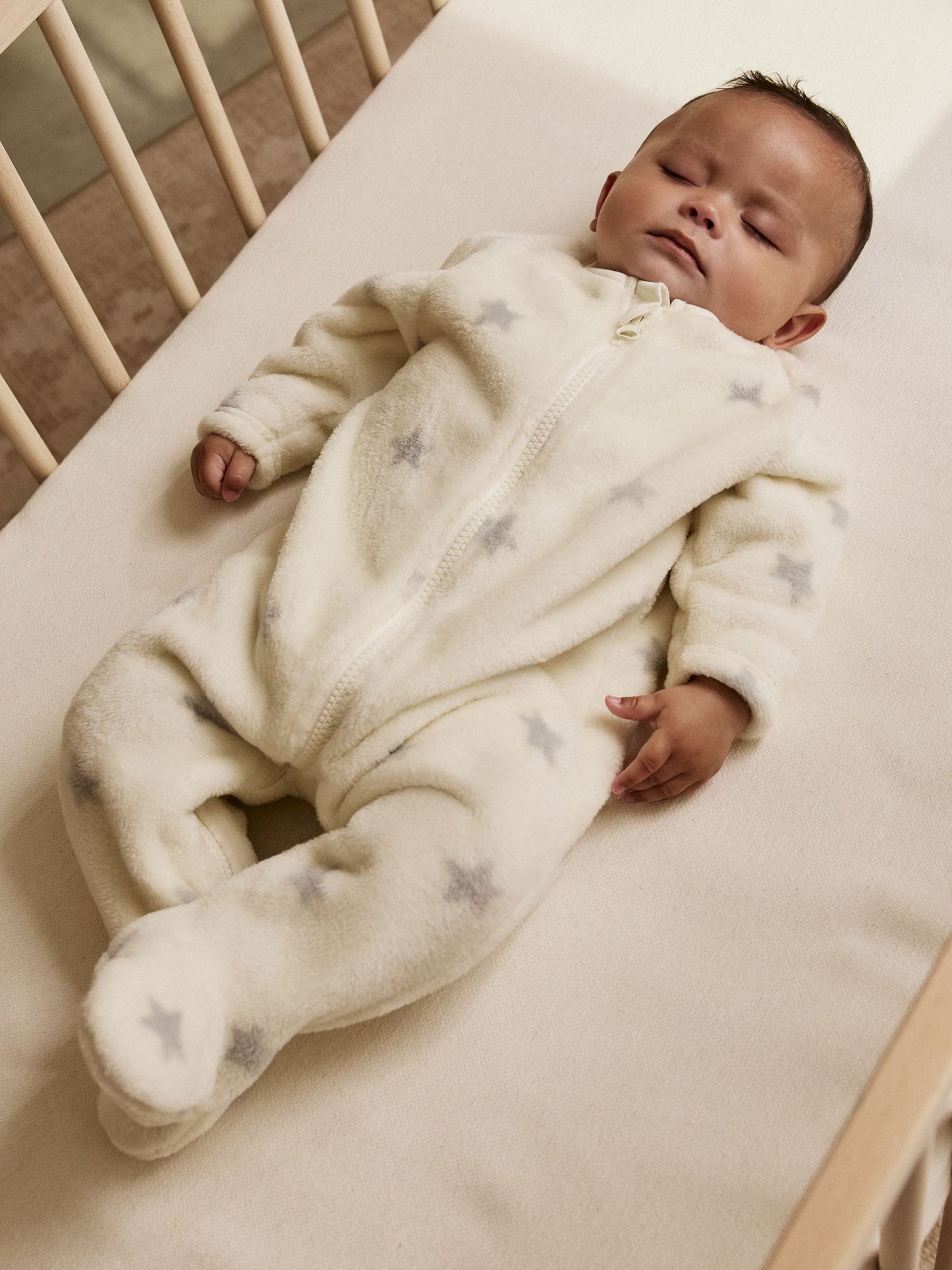 Grey Star Fleece Baby Sleepsuit image 1