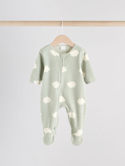 Sage Green Baby Micro Fleece Two Way Zip Sleepsuits 2 Pack