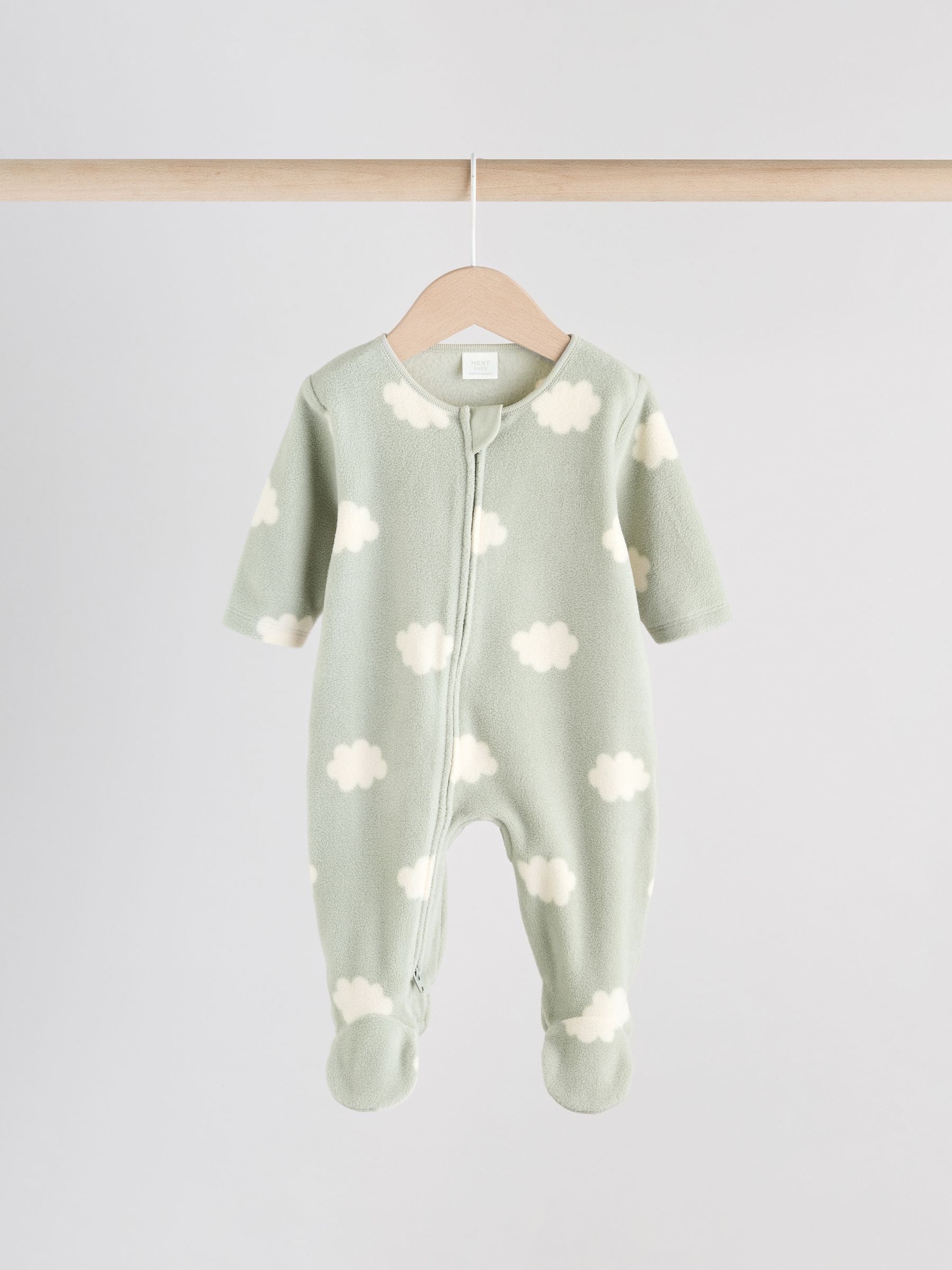 Sage Green Apple Baby Micro Fleece Two Way Zip Sleepsuits 2 Pack image 5